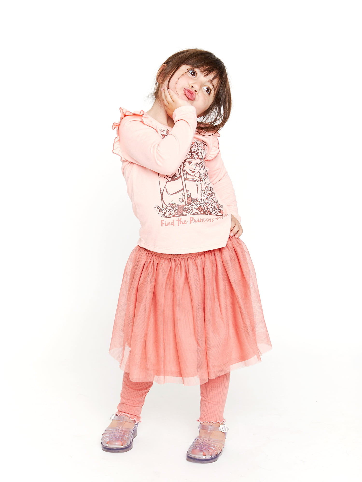Disney Princesses Baby and Toddler Girls Long Sleeve Top, Skirt, Leggings and Scrunchie Set, 4-Piece, Sizes 12M-5T