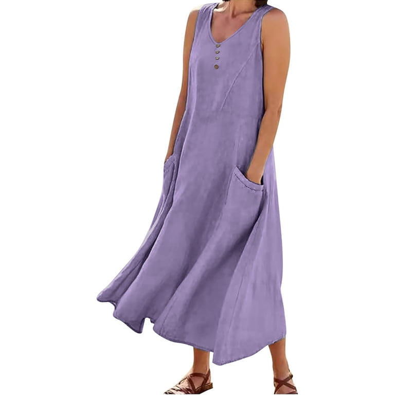 Xunlbb Women's Dresses Midi Tank Top Dress with Round Neck Sleeveless  Lightweight Solid Basic Simple Essentials Summer Beach Fashion Club  Vacation Casual Outfit Plus Size - Walmart.com
