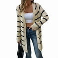 thumbnail image 3 of Women'S Stripe Button Long Cardigan Sweater Casual Fall Knit Sweater Apricot S, 3 of 10