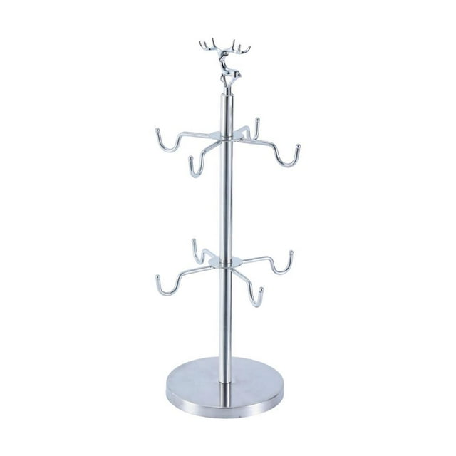 Soporte para tazas de árbol con capacidad para 8 tazas, organizador de cocina de gran capacidad, estante para tazas de café Plata