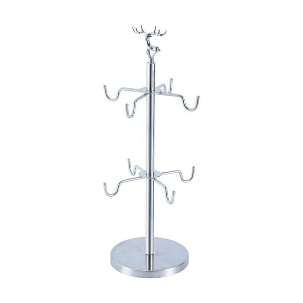 Soporte para tazas de árbol con capacidad para 8 tazas, organizador de cocina de gran capacidad, estante para tazas de café Plata