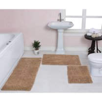 Home Weavers Fantasia Bath Rug 100% Cotton Non-Slip Bathroom Rug Set Machine Washable Bathroom Rug-17"x24", Bath Rug- 21"x34", Runner- 21"x54", Linen Color 3 Piece Bath Rug set