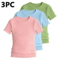 thumbnail image 4 of KyCheLot 3 Pack Ribbed Knit Tops for Girls Crew Neck Solid Color Short Sleeve T-Shirts Trendy Ruffle Trim T-Shirts, 4 of 5