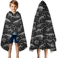 thumbnail image 3 of Black White Dinosaurs Skeletons Pattern Hooded Bath Towel，50"x30" for Ages 3 To 12 Kids, Quick Dry Lightweight Soft Microfiber Hood Beach Towel Cover Up for Kids, 3 of 7
