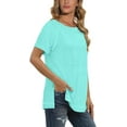 thumbnail image 3 of T-shirts pour Femmes à Manches Courtes, Col Ras du Cou, T-Shirts Unis Basiques, 3 of 5