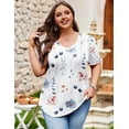 thumbnail image 3 of Zeagoo Plus Size Tops for Women Summer Puff Short Sleeve Tunic Pleated V Neck Shirts Casual Floral Solid Blouse, 3 of 5