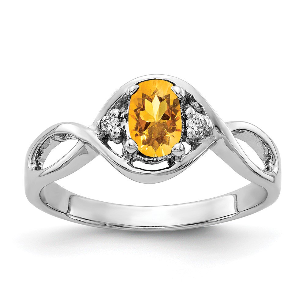 14k White Gold Ring Gemstone Womens Citrine 0.024 ct 0.4 6x4mm Oval AA Diamond