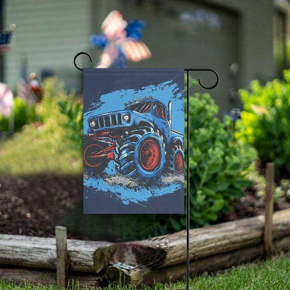 Monster Truck Garden Flag Double Sided Outdoor Banners for Courtyard Outdoor Lawn Farmhouse Holiday Decorations