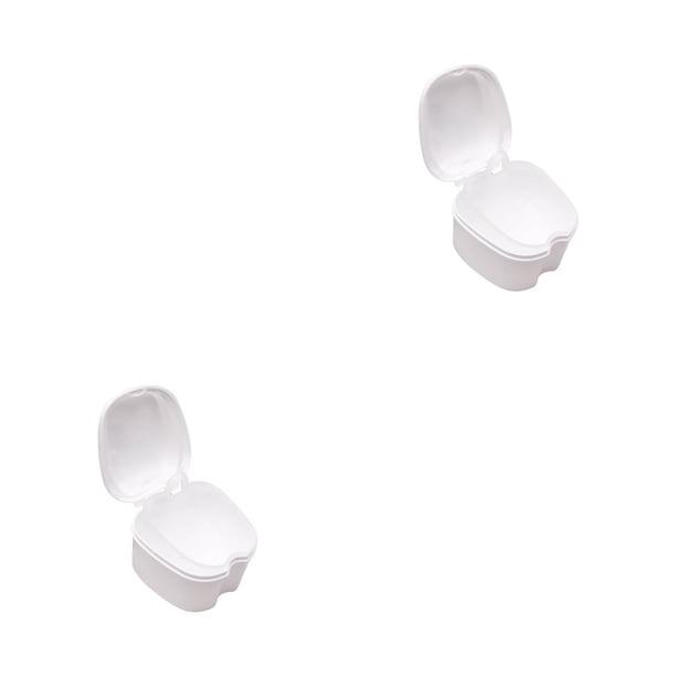 Guardurnaity Caja de dentadura portátil reutilizable lavable universal hogar baño viaje caja de almacenamiento de falsos contenedor blanco Blanco 2piezas