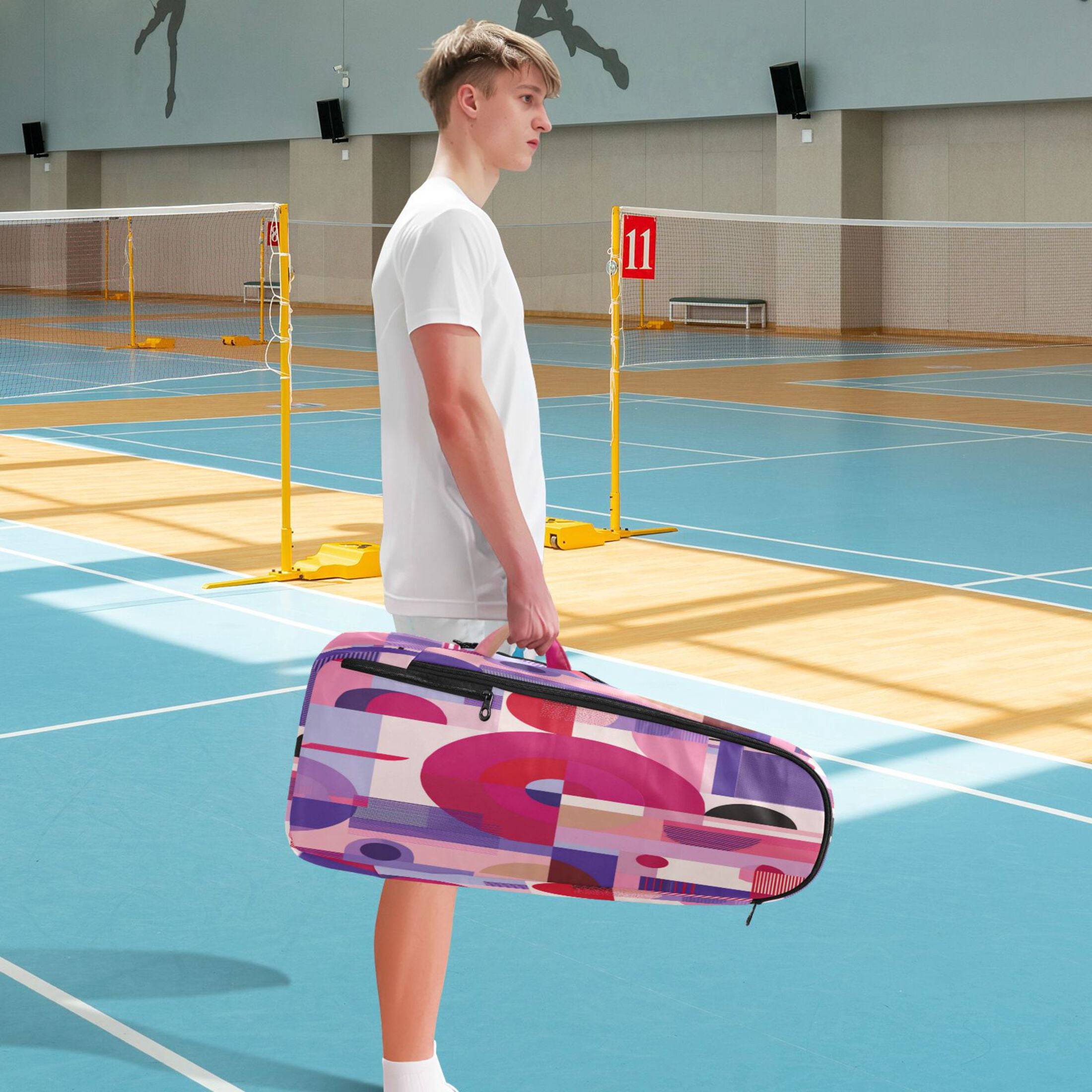2 Racquet Holder Tennis Backpack Tennis Racket Covers Gym Bags Pink and Purple Record Pattern