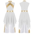 thumbnail image 3 of iiniim Girls Metallic Sleeveless Irregular Liturgical Praise Dance Dress with Wide Leg Pants Set Worship Dancewear White 6, 3 of 7