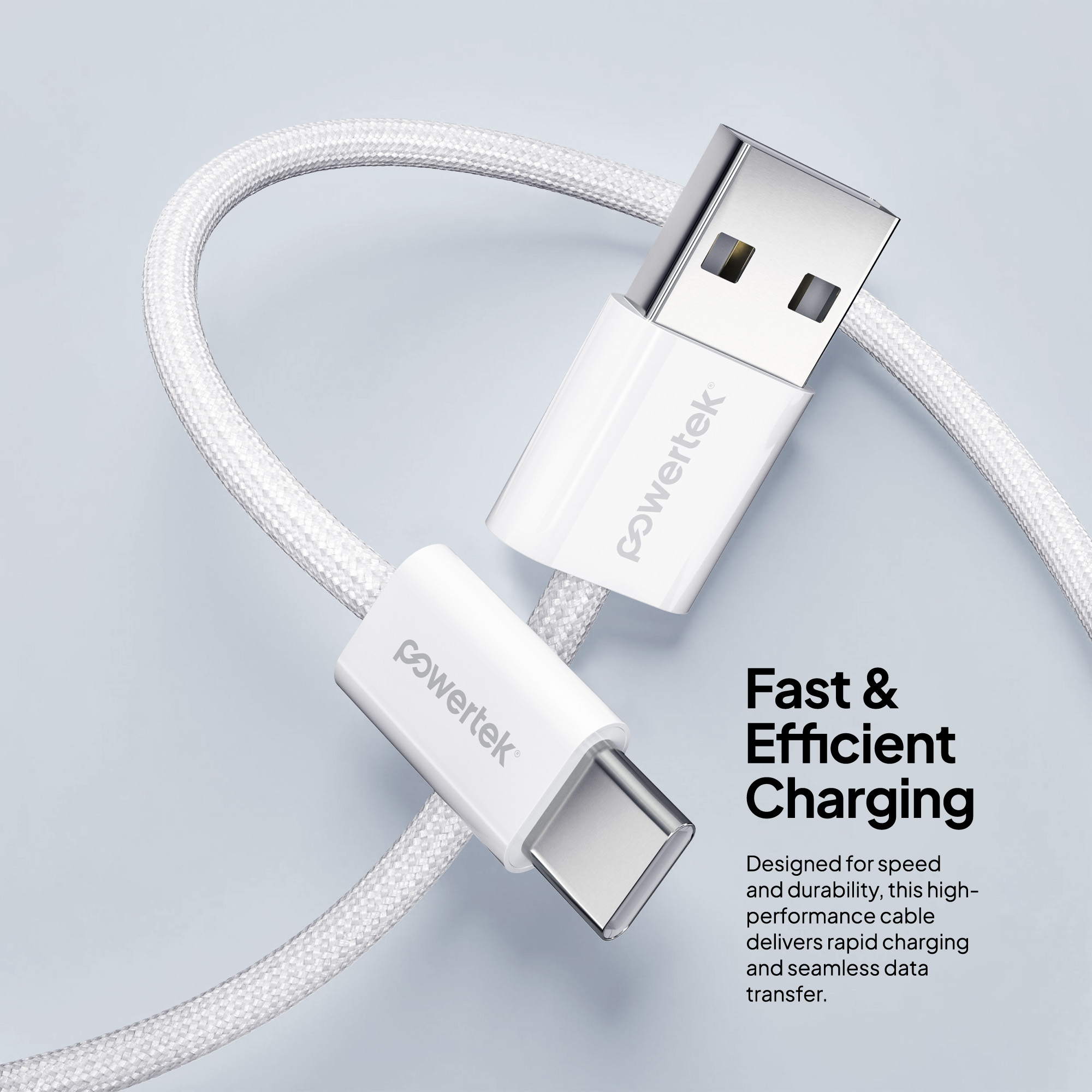 Liquipel Powertek Pastel Braided USB-A to USB-C - White
