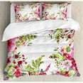 thumbnail image 3 of Watercolor Flower Duvet Cover Set Twin Size, Fresh Curly Willow and Dahlia Floral Summer Buds Pollen Hand Drawn Print, Decorative 2 Piece Bedding Set with 1 Pillow Sham, Pink Green, by Ambesonne, 3 of 3