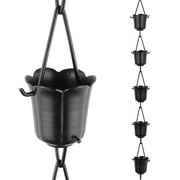 Rain Chains by JASINC 8.5 ft Tulip Rain Chain Black, Water Diverter, JAS4002BLK