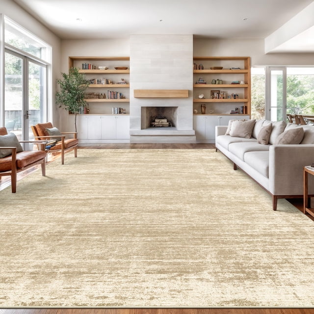 Alfombra de Área zesthome 254x356 cm Antideslizante Lavable Beige