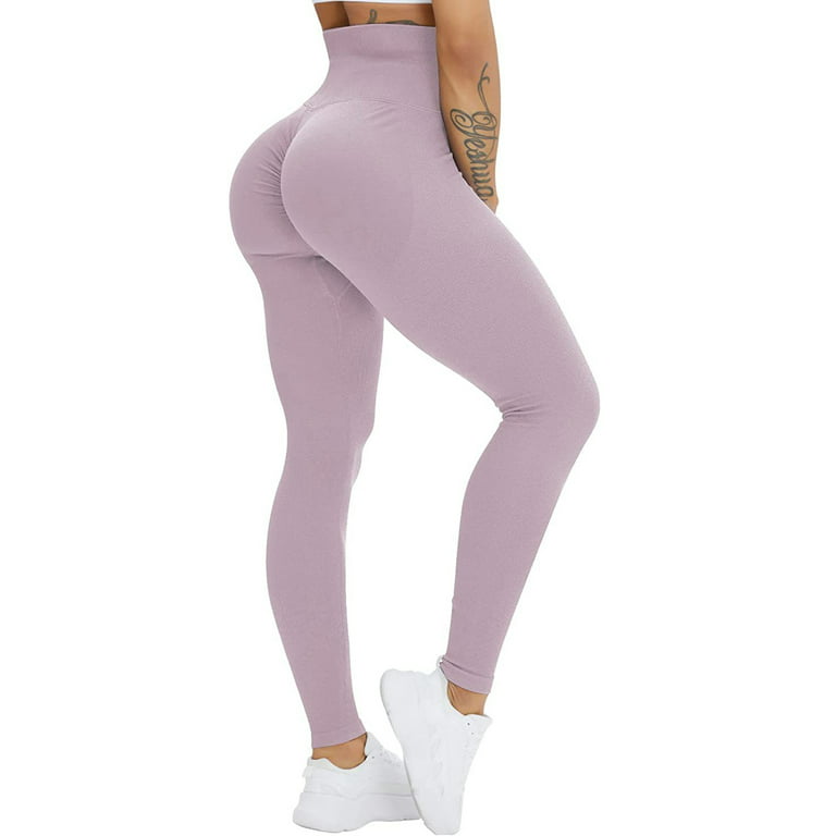 Genuiskids Women's Workout Leggings Solid Color Ribbed Sports Leggings Non  See Through High Waisted Tummy Control Tights Gym Yoga Pants 