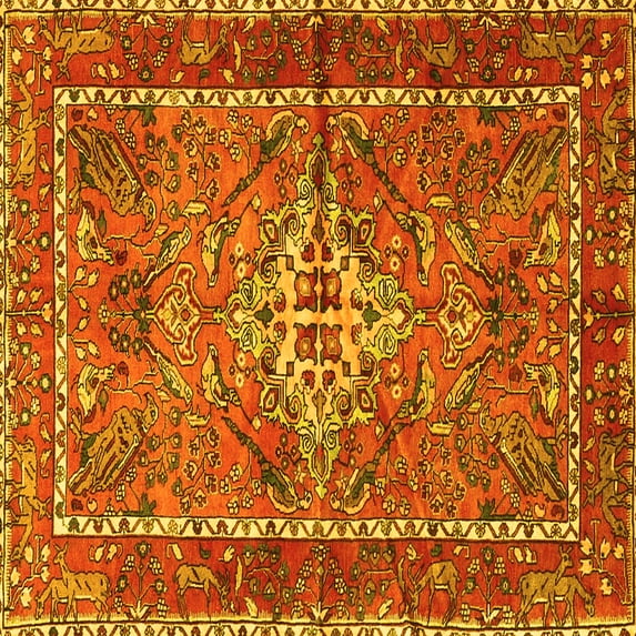 Ahgly Company Machine Washable Indoor Square Persian Yellow Traditional Area Rugs, 3' Square