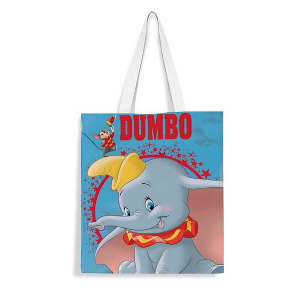 Dumbo-theme canvas Tote Bag for Women Aesthetic Shopping Grocery Reusable Bags with Inner Zipper Women Gift 13.8 x 15.8 inches（35x40cm）