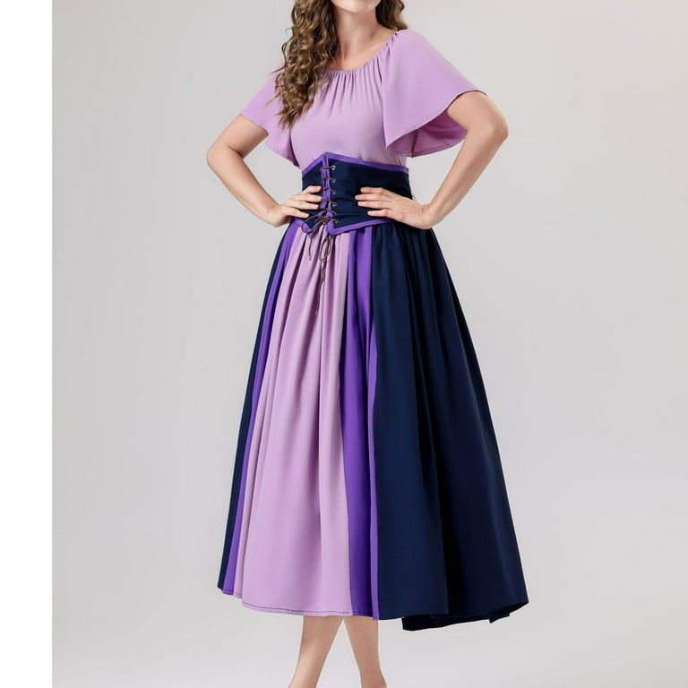 Bridesmaid Dresses for Women Women's Medieval Renaissance Dress Gothic  Corset Halloween Costumes Dress Midi Dress for Women S-13 Purple M