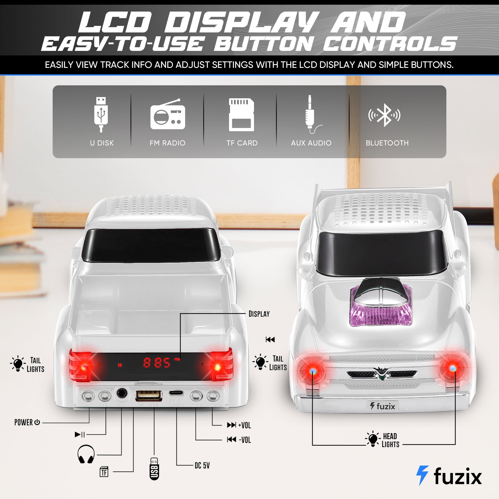 Fuzix WS-538 Car Bluetooth Portable Speaker with LED AUX USB FM Rechargeable