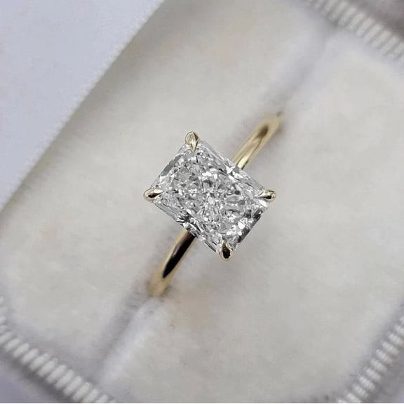14K Yellow Gold Radiant Cut Engagement Ring Solitaire Ring Moissanite Diamond Ring Best Customize Proposal Gift