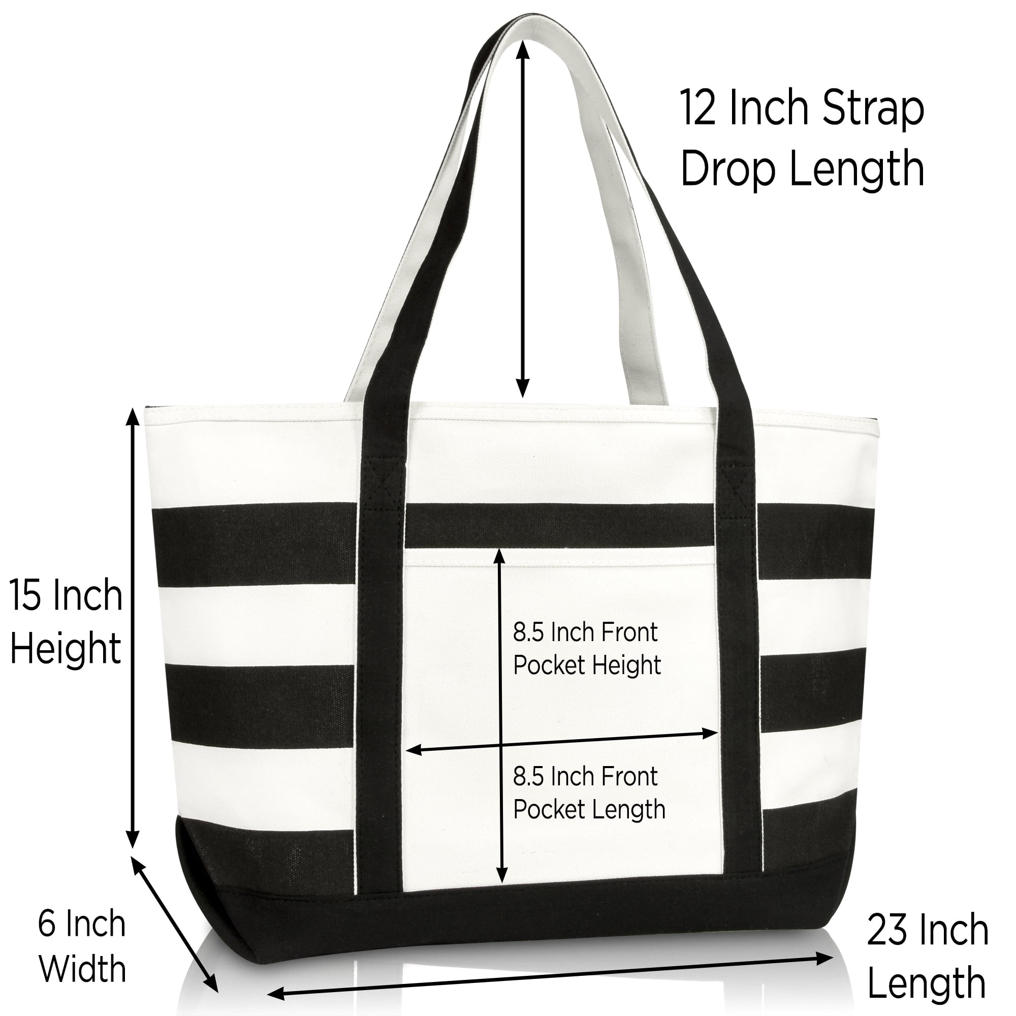 DALIX Premium Cotton Canvas Tote, Striped Boat Bag with