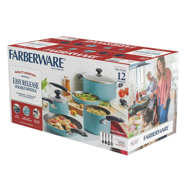 Farberware 17-Piece Nonstick Cookware Set - Aqua Color Dishwasher Safe Pots & Pans