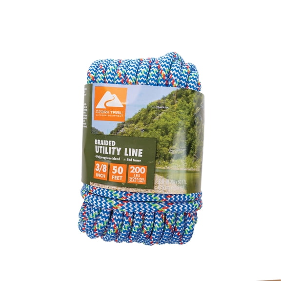 Ozark Trail Braided Polypropylene Utility Line, 3/8 in x 50 ft, High Visibility, 200 lb Maximum Working Load