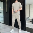 thumbnail image 4 of Conjuntos de camiseta y pantalones para hombre, trajes deportivos elásticos, ropa de verano barata Xl para hombre, chándal básico holgado y liso de corte regular, 4 of 5