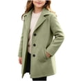 thumbnail image 2 of PiGOGI Kids Double Breasted Wool Blend Pea Coat with Notched Lapel and Side Pockets Mid-Long Trench Overcoat Winter Outerwear for Children Green 4-5 Years, 2 of 9