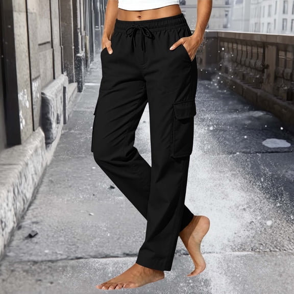 JOANKDMI Hiking Cargo Pants for Women Lightweight Quick Dry Outdoor Trousers with Multi Pockets Elastic Waist Drawstring Relaxed Fit Casual Work Athletic Pants