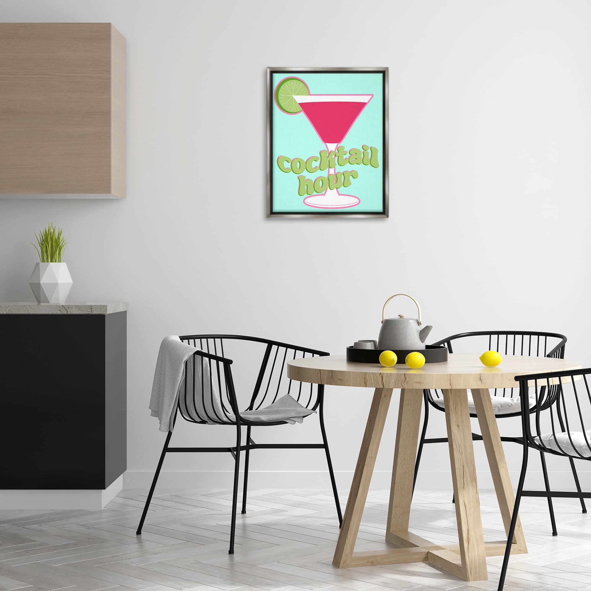 Stupell Industries Retro Cocktail Hour Food & Beverage Painting Gray Floater Framed Canvas Art Print Wall Art, 17 x 21