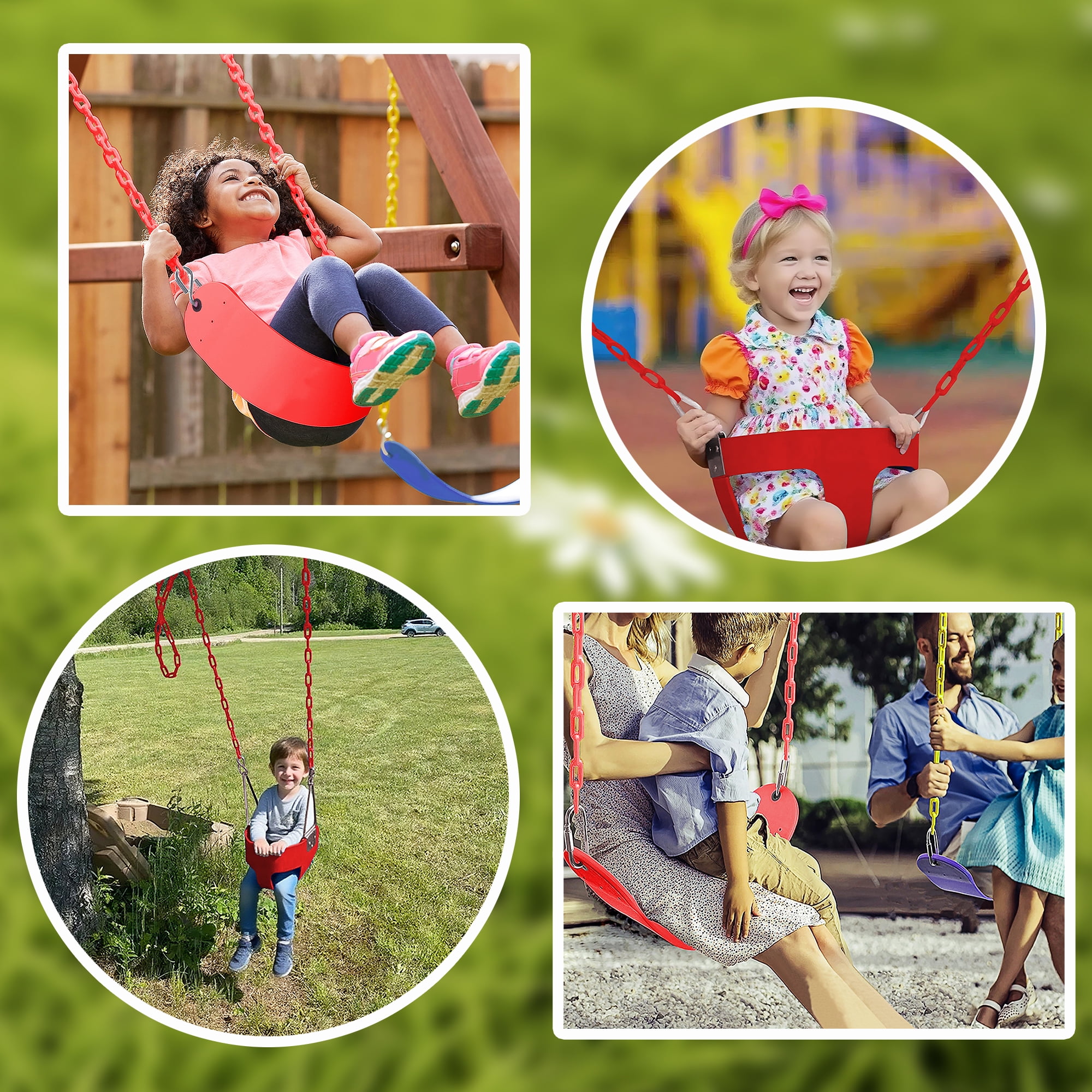 KINSPORY Toddler & Child Swing Seat, Heavy-Duty High Back Fully Assembled, Iron Chain Eva Swing for Indoor/Outdoor, Hanging Tree Straps（Red）