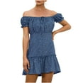 thumbnail image 1 of Vestido de retazos con volantes de manga corta con un hombro sexy casual para mujer Fridja  hjk6640, 1 of 5