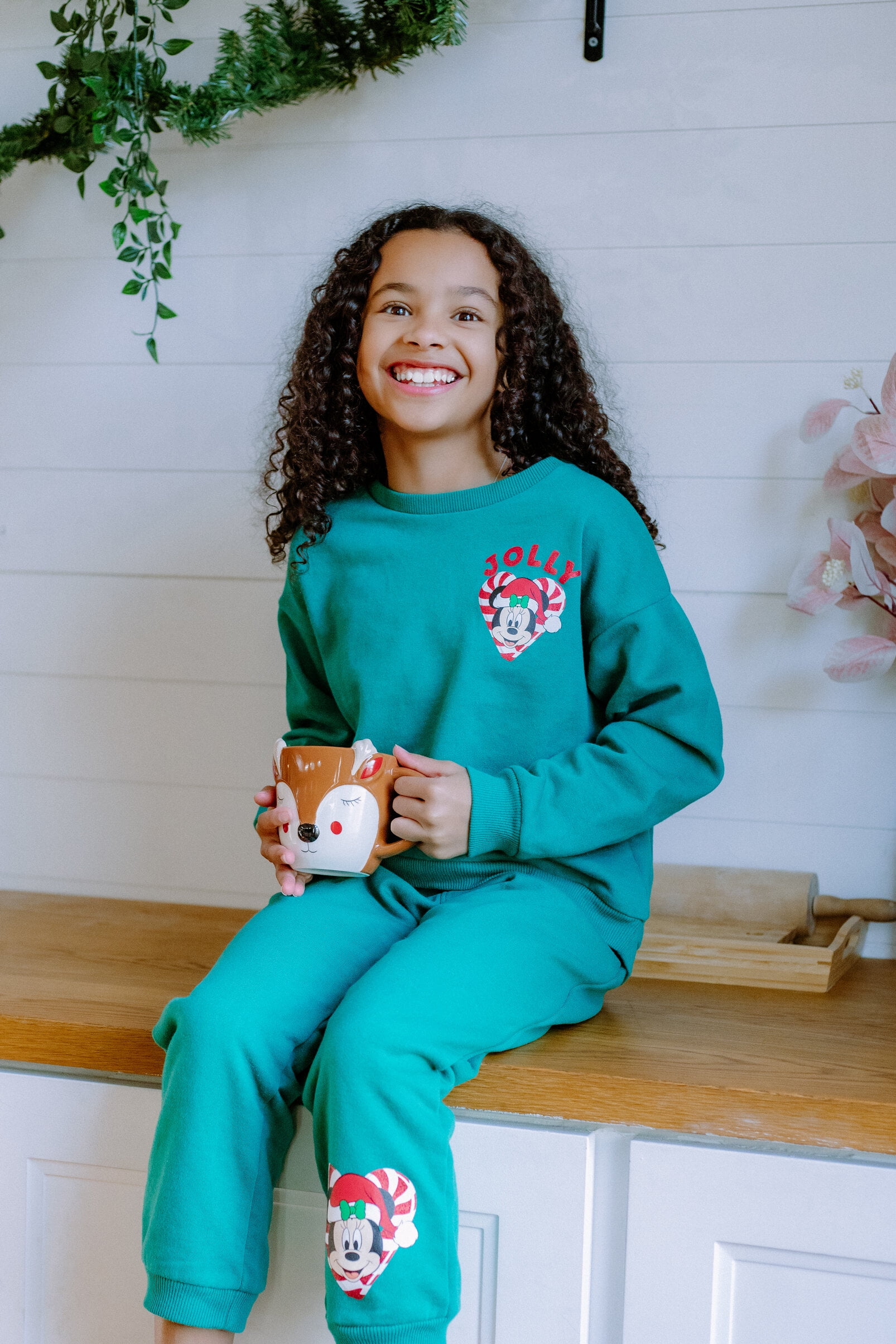 Disney Minnie Mouse Christmas Fleece Drop Shoulder Sweatshirt and Jogger Pants Outfit Set Toddler to Little Kid