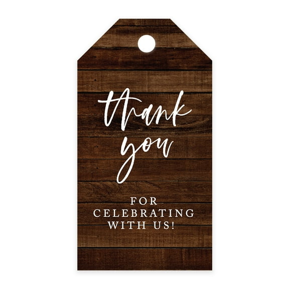 Koyal Wholesale Thank You For Celebrating With Us Favor Tags Rustic Wood Cardstock Gift Tags with Bakers Twine 100-Pk