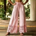 thumbnail image 4 of Edvintorg Flowy Pants for Women Fashion Lace Elastic Waisted Lightweight Loose Wide Leg Casual Trouser with Drawstring Women's Clothes Pink XXL, 4 of 5