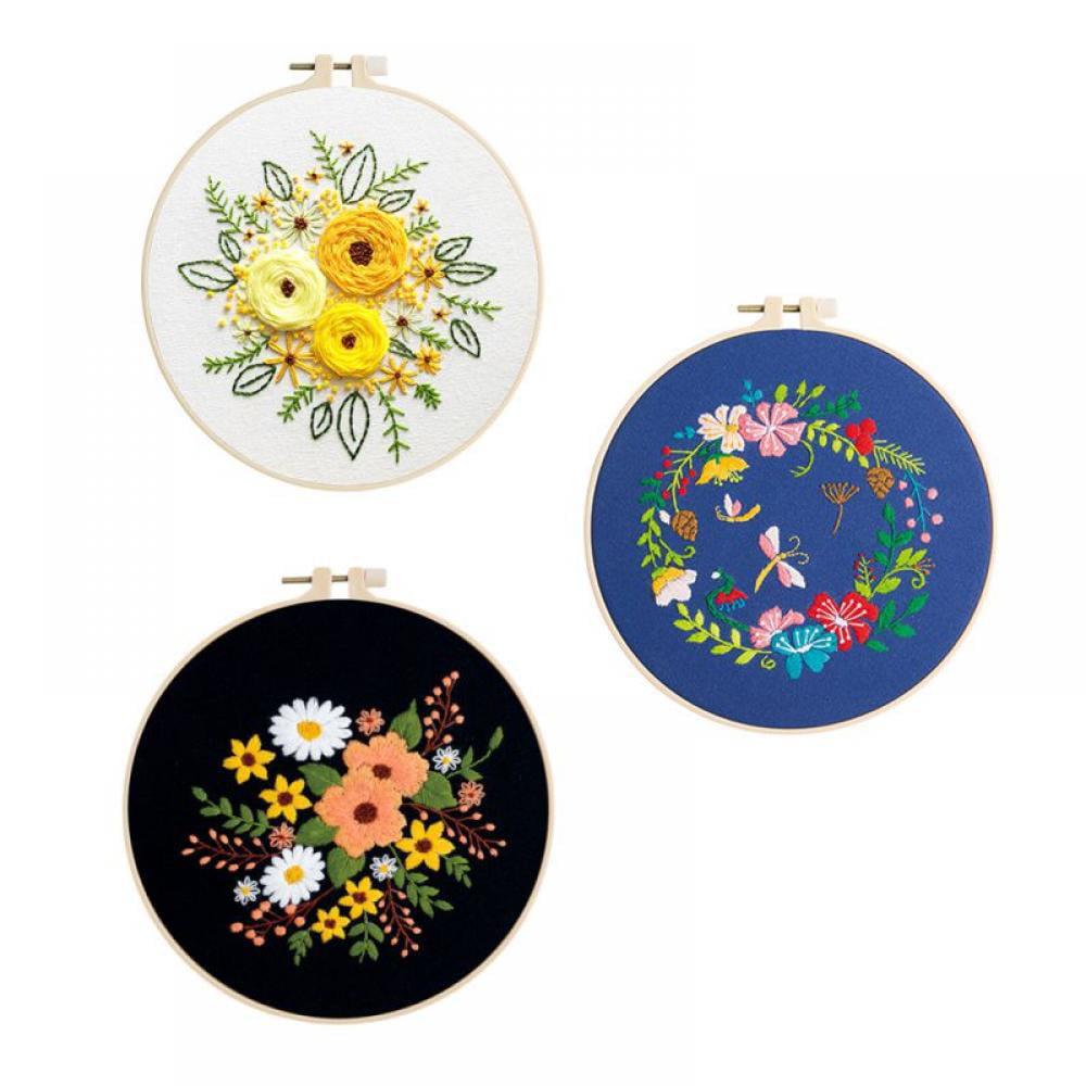 Set2 Vintage 3” Embroidery Hoop Cross Stitch Needlework Tulip Rose Flowers  Lace