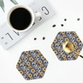 thumbnail image 5 of Pofeuu Skull daisy yellow blue Print Leather Coasters Set of 6, Round Cups Mugs Mat Pad for Home Kitchen Heat Resistant Drink Coasters,Hexagon, 5 of 7