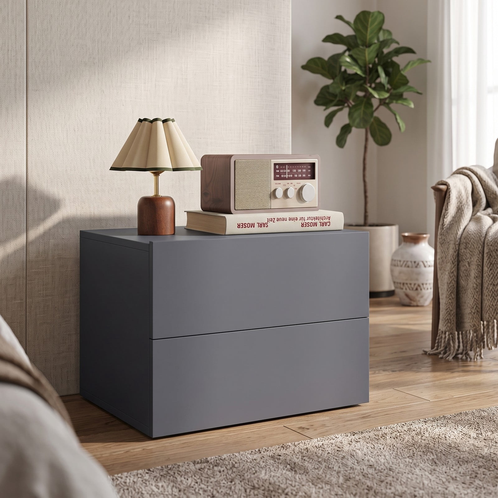 Furnibear Floating Nightstand with 2 Storage Drawers, Wall-mounted Bedside Table with Minimalist Design for Bedroom and Living Room, Gray