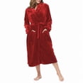 thumbnail image 3 of Womens Robes Plush Fleece Hooded Bathrobe Thick Nightgown with Pockets Sleepwear Robe Red S, 3 of 8