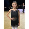 thumbnail image 3 of TiaoBug Kids Girls Latin Dance Outfit Ballroom Salsa Tassel Fringe Dress One Shoulder Crop Top and Skirt Set Black 16, 3 of 7
