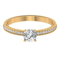 Rosec Jewels Cubic Zirconia Solitaire Ring for Women, Minimal Promise Engagement Ring, 10K Yellow Gold, US 11.50