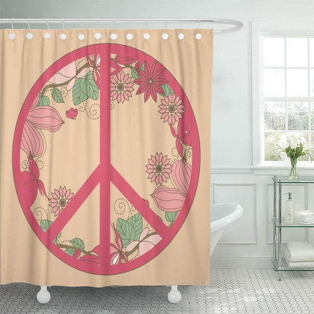 Suttom Brown Pink Peace Symbol Nature Growing In Its Border Shower Curtain 66x72 Inch Com Suttom Brown Pink Peace Symbol Nature, Pink And Brown Shower Curtain