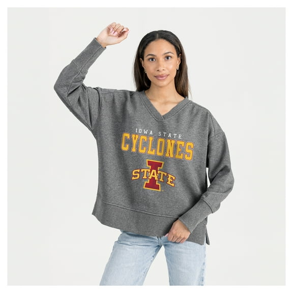 Women's Gameday Couture Gray Iowa State Cyclones French Terry V-Neck Pullover Sweatshirt