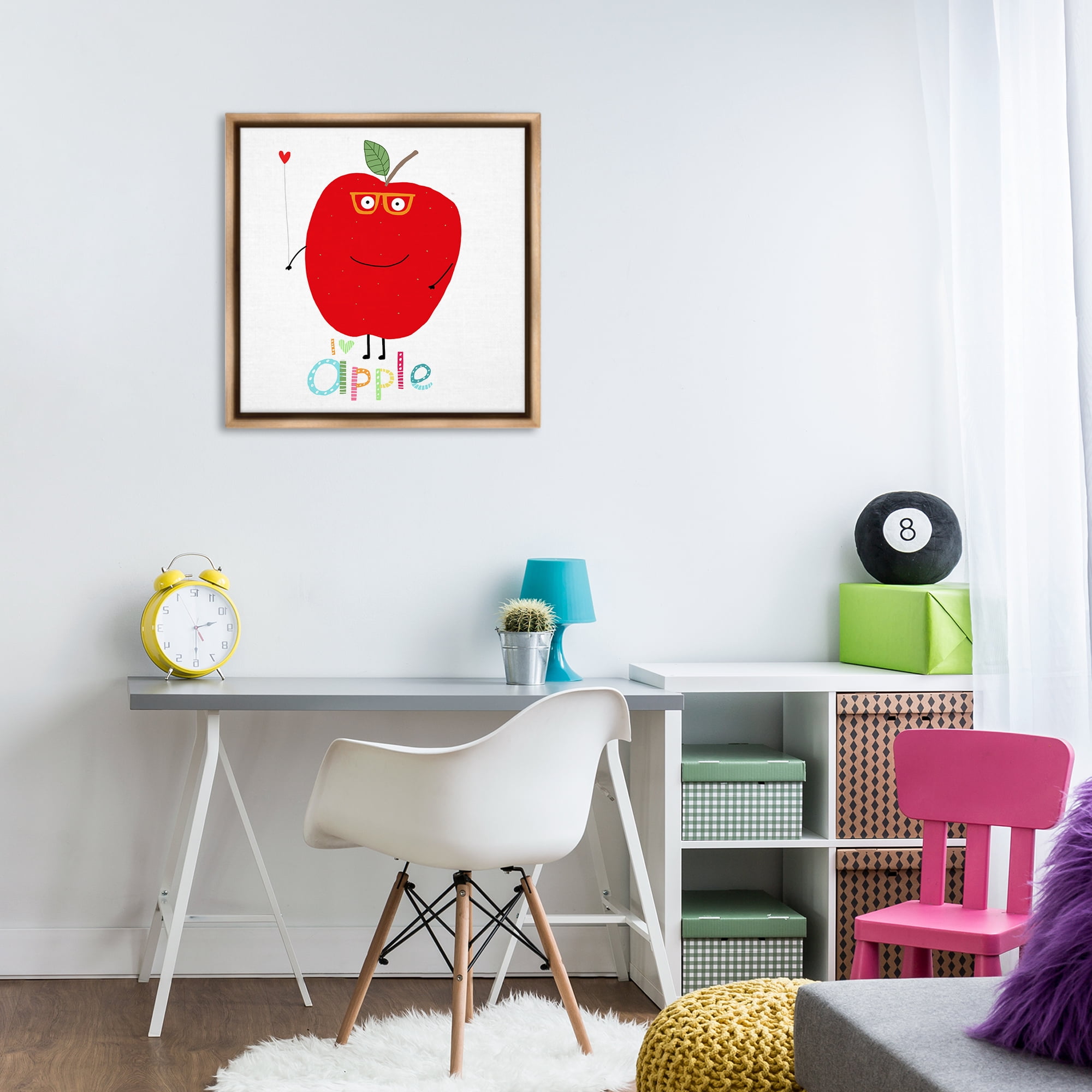 Stupell Industries Fun Smiling Apple Food & Beverage Painting Brown Floater Framed Canvas Art Print Wall Art, 25 x 25