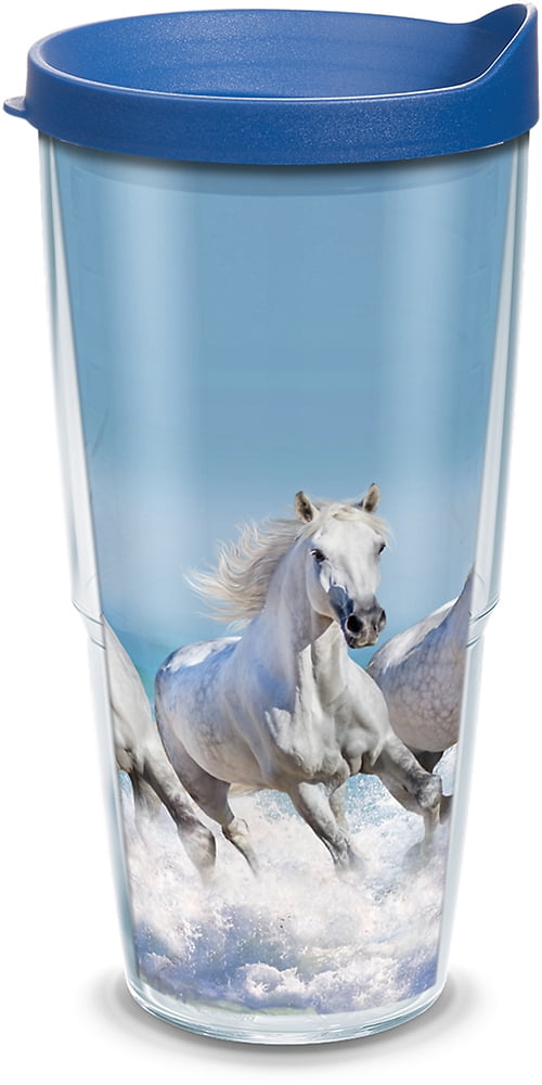 24oz Tervis 1126751 Horses Insulated Tumbler with Wrap and Navy Lid Clear 