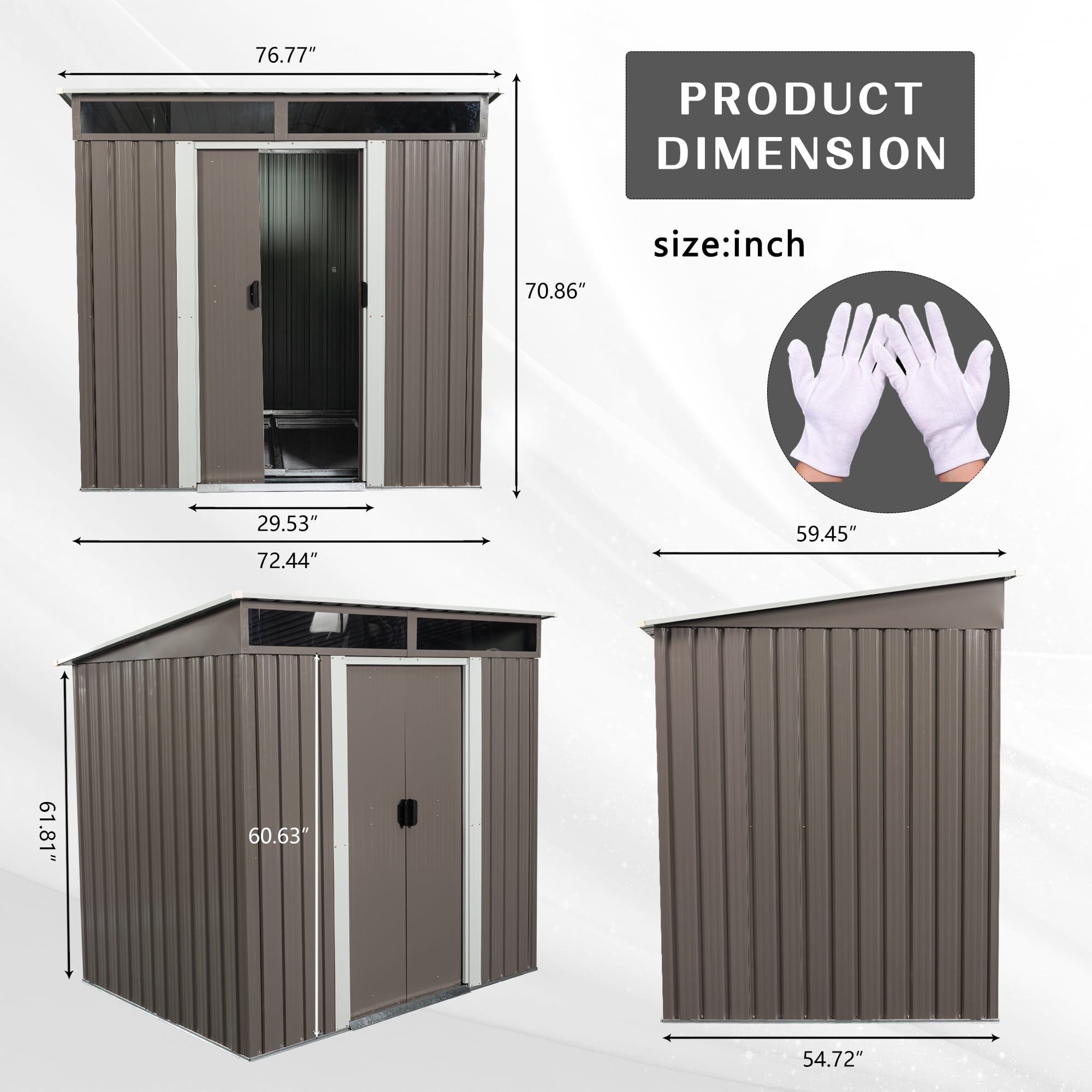 AENKYO Outdoor storage sheds 6FTx5FT Pent roof with Double Lockable Doors for Backyard Patio Lawn - Grey