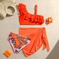 thumbnail image 5 of Kogui Girls Swimwear Girls' Swimsuit Bikini Set 3 Piece Girl's Bathing Suits Color Block Cutout Swimwear with Shorts Size 10-11 (Orange,10-11 Years), 5 of 5