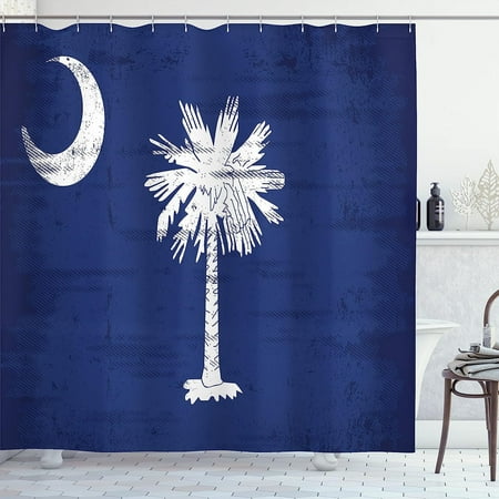 

Omsix South Shower Curtain Palm Tree Moon State Flags Pattern on Indigo Toned Background Cloth Fabric Bathroom Decor Set with 69 W x 84 L Dark Lavender Coconut
